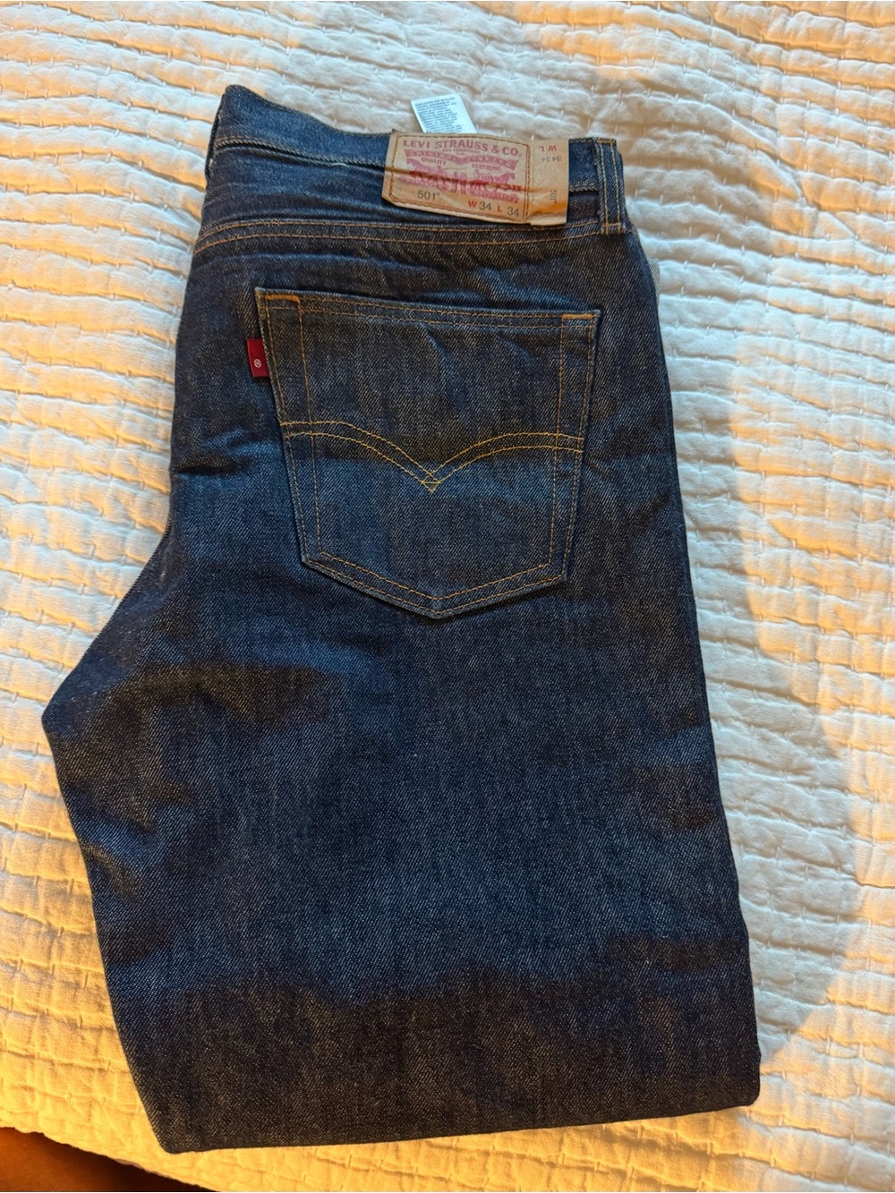 Levi's button fly - shrink to fit jeans. Size 34x34 Dark blue rigid indigo color - Picture 6 of 7